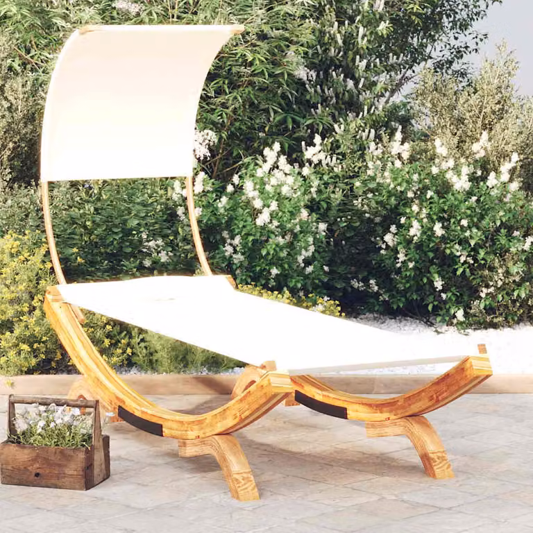 vidaXL Lettino con Tettuccio in Legno Trattato Beige e Bianco L/P/H: 100 x 200 x 126 cm