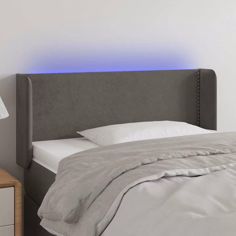 Testiera con LED e porte USB vidaXL in velluto grigio scuro, L 93 cm, P 16 cm, H 78-88 cm