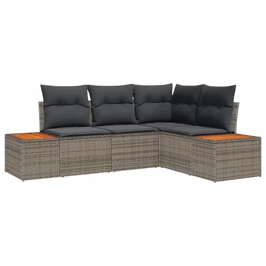 vidaXL Set Divano da Giardino a L con Tavolino e Cuscini Grigio, 4 Posti, Struttura in Metallo e Polyrattan – 2