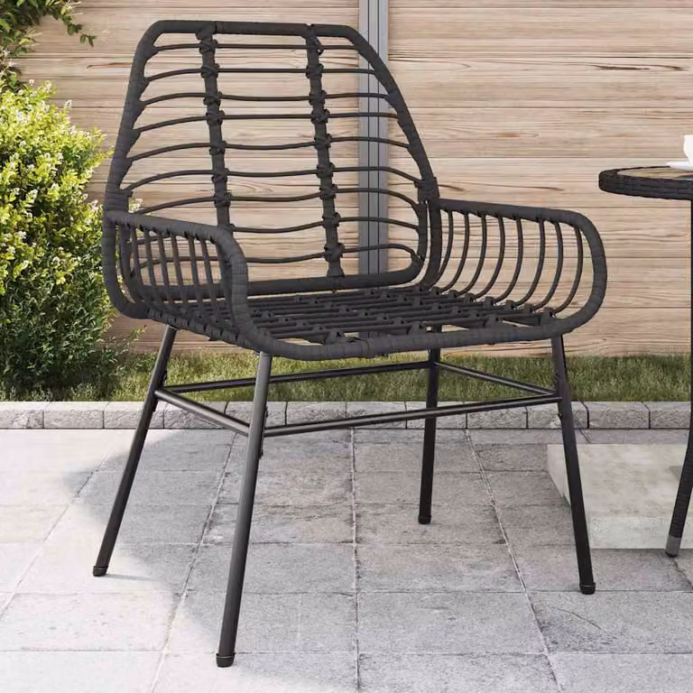 Set di 2 sedie da giardino vidaXL in polyrattan nero con braccioli e struttura in metallo