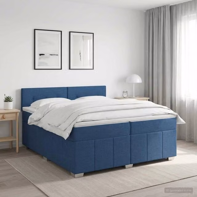Letto box spring con materasso vidaXL in tessuto blu e bianco con base a sollevamento L/P/H: 200 x 200 x 88 cm