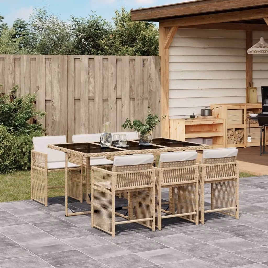 Maison Exclusive - Set da Pranzo da Giardino 7 pz con Cuscini Beige in Polyrattan