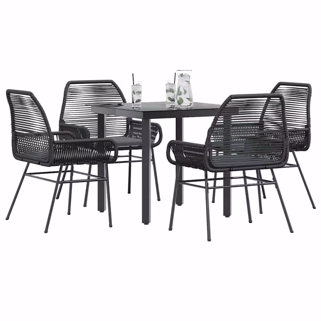 Set da pranzo da giardino vidaXL in polyrattan con cuscini e tavolo in vetro, 5 pezzi, antracite/grigio/nero