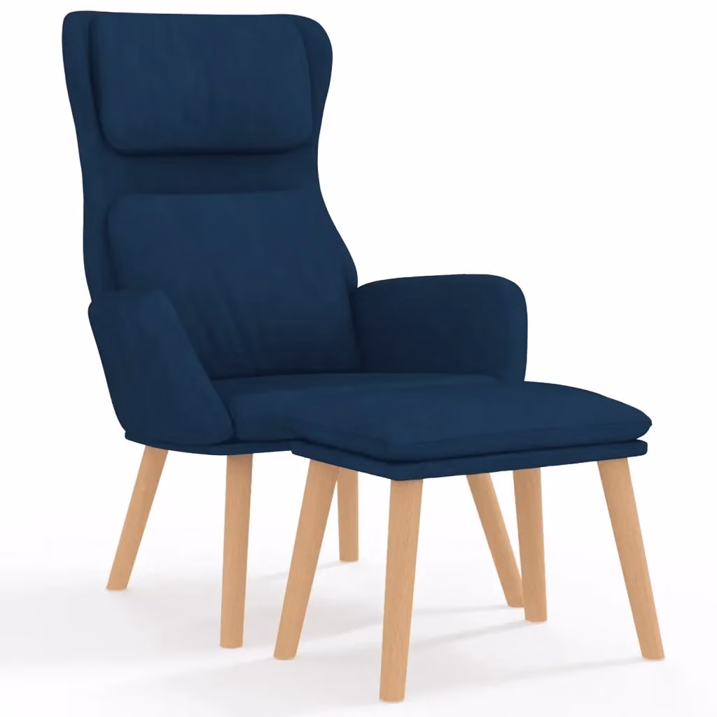 Poltrona Relax con Poggiapiedi vidaXL in Velluto Blu con Braccioli e Struttura in Legno e Metallo – 2