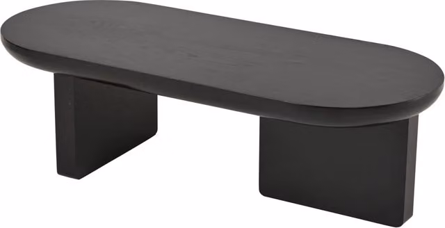 Tavolino da salotto ovale moderno in MDF nero con ampio piano e gambe quadrate L: 119,7 cm, P: 49,8 cm, H: 35,5 cm – 1