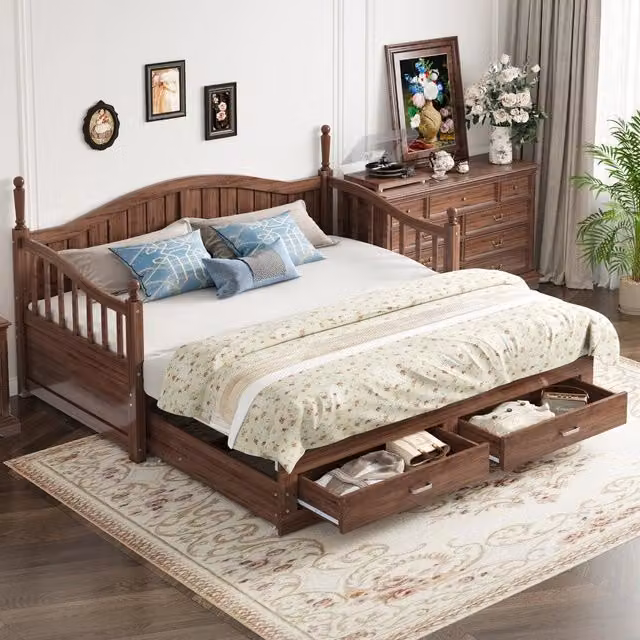 Letto Contenitore Estraibile in Legno di Pino ¨C MINIMAL ¨C con Cassetti, Rete a Doghe, 90/180x190