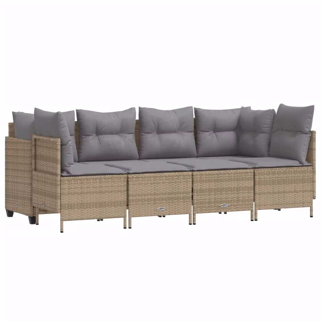 Set Divano da Giardino 5 pz con Cuscini Beige in Polyrattan