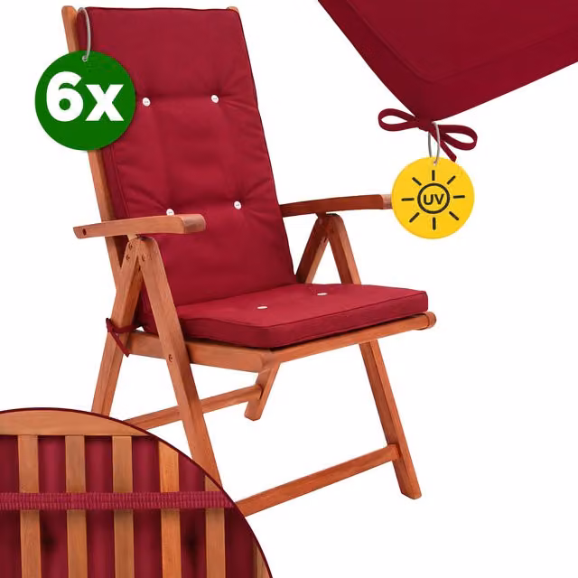Set di 6 cuscini per sedia Vanamo rosso e bianco, modello imbottito e idrorepellente in poliestere, L 45 cm x P 45 cm x H 5 cm – 1