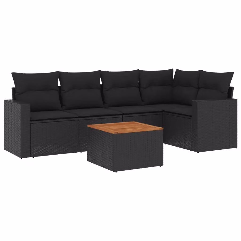 Set Divano da Giardino a L vidaXL in Polyrattan Nero con Cuscini e Tavolino da Esterno – 2