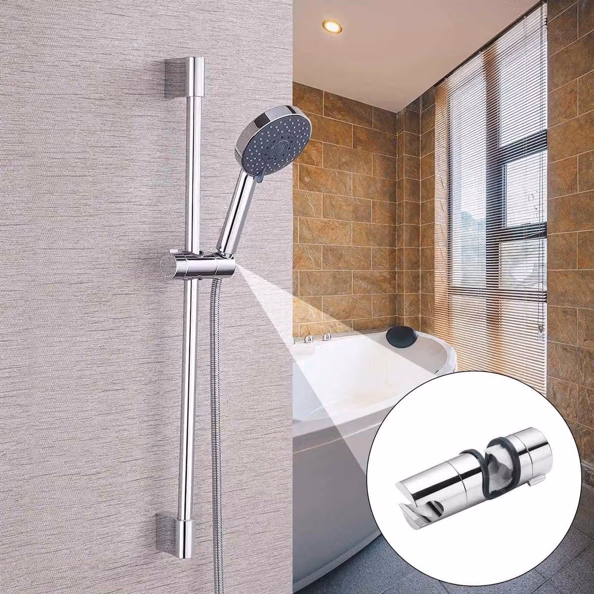 Supporto per soffione doccia, orientabile a 360° - Adatto per soffioni doccia - 2 pezzi - Cromo - ABS