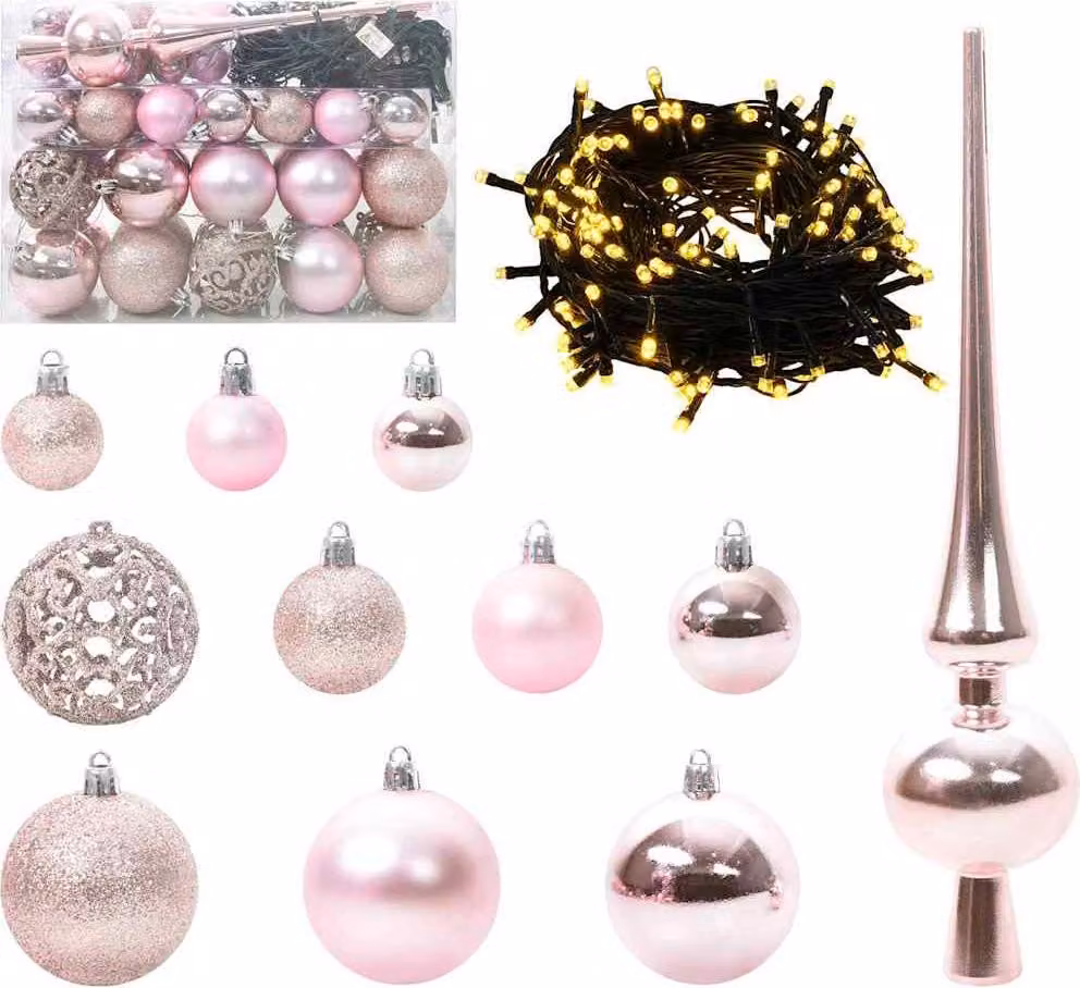 Set di Palle di Natale con 150 LED 61 pcs Rosa Plastica