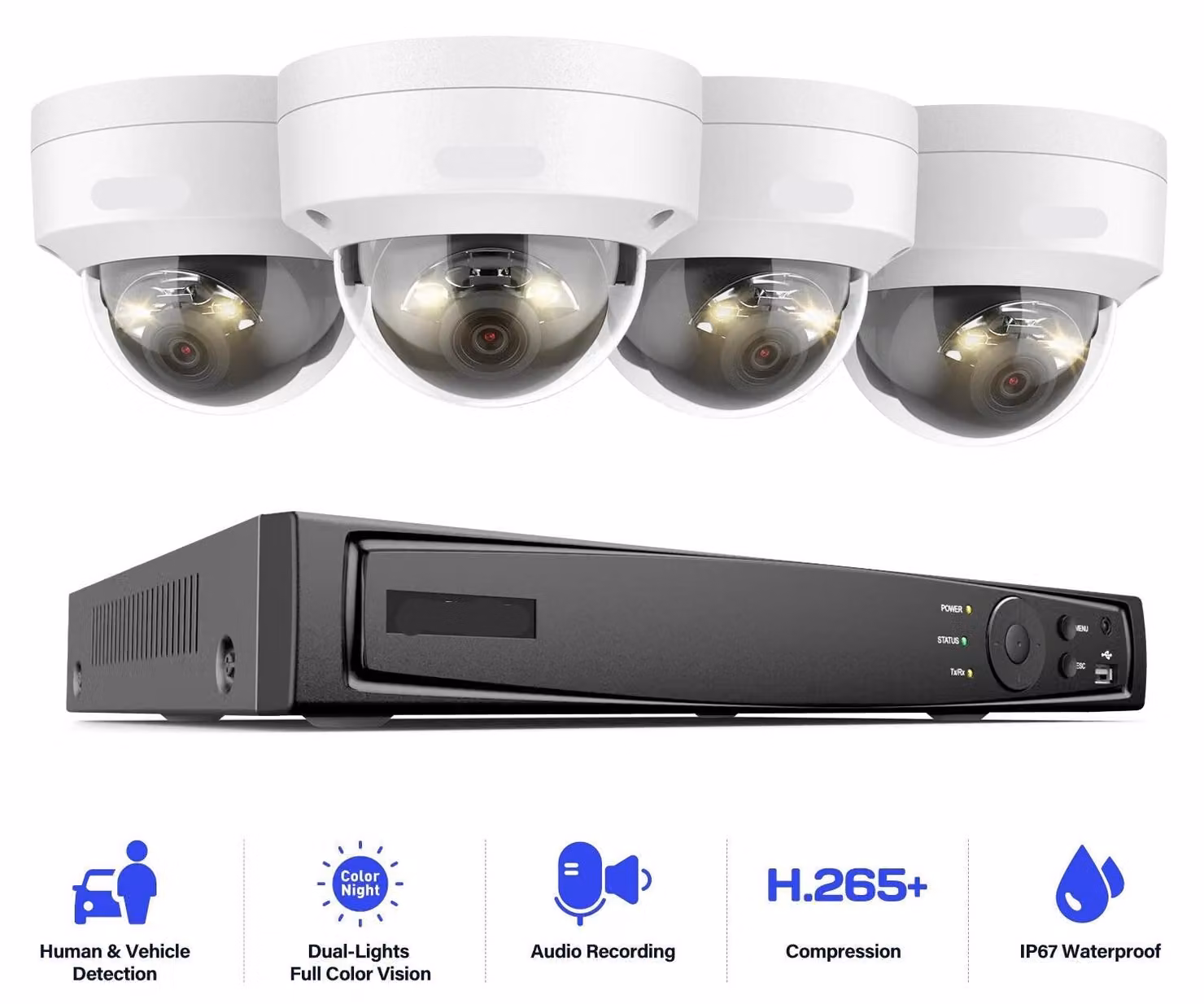 Kit di telecamere di sicurezza da 12MP – Kit di videosorveglianza completo con 4 telecamere IP, doppia illuminazione, hard disk da 1TB e NVR PoE