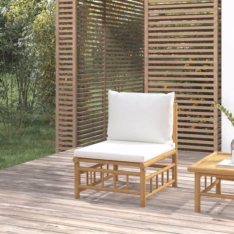 vidaXL Divano da giardino moderno in bambù con cuscini bianco