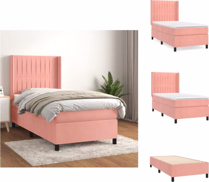vidaXL Letto a molle con materasso rosa 100x200 cm in velluto - Letti & Reti