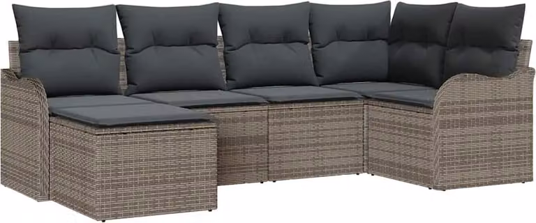 Set Divano da Giardino con cuscino 6 pcs Grigio Poly Rattan