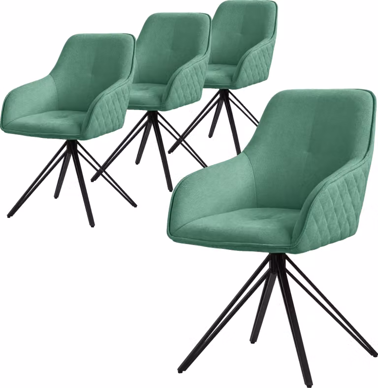 ML-Design sedia da pranzo girevole 4x, verde, in tessuto intrecciato con gambe in metallo