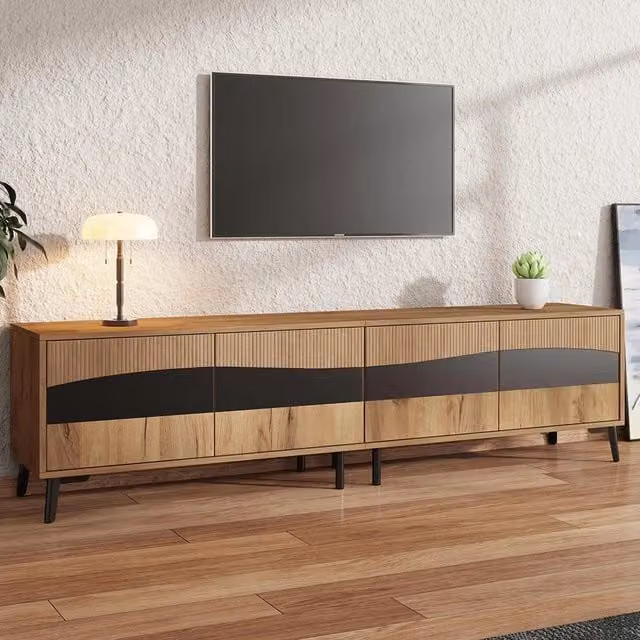 Mobile TV 180x40x50cm - Xylo - 4 Ante, 8 Piedi, Legno e Nero, Carico 30kg