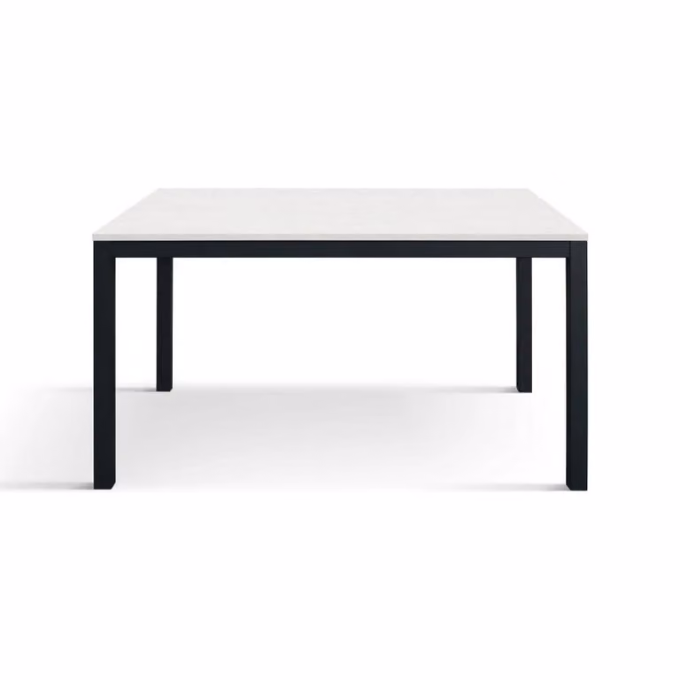 Tavolo TROPEA in legno, finitura bianco frassinato e base in metallo verniciato antracite, allungabile 160×90 cm – 210×90 cm