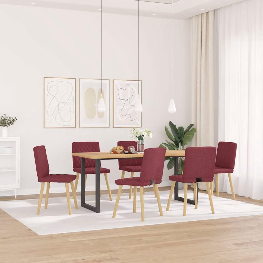 Sedie da Pranzo 6 pz Rosso Vino in Tessuto