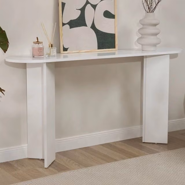 Consolle Cercino DMORA con un ripiano, Bianco, L 150 x P 35 x H 75 cm – 1