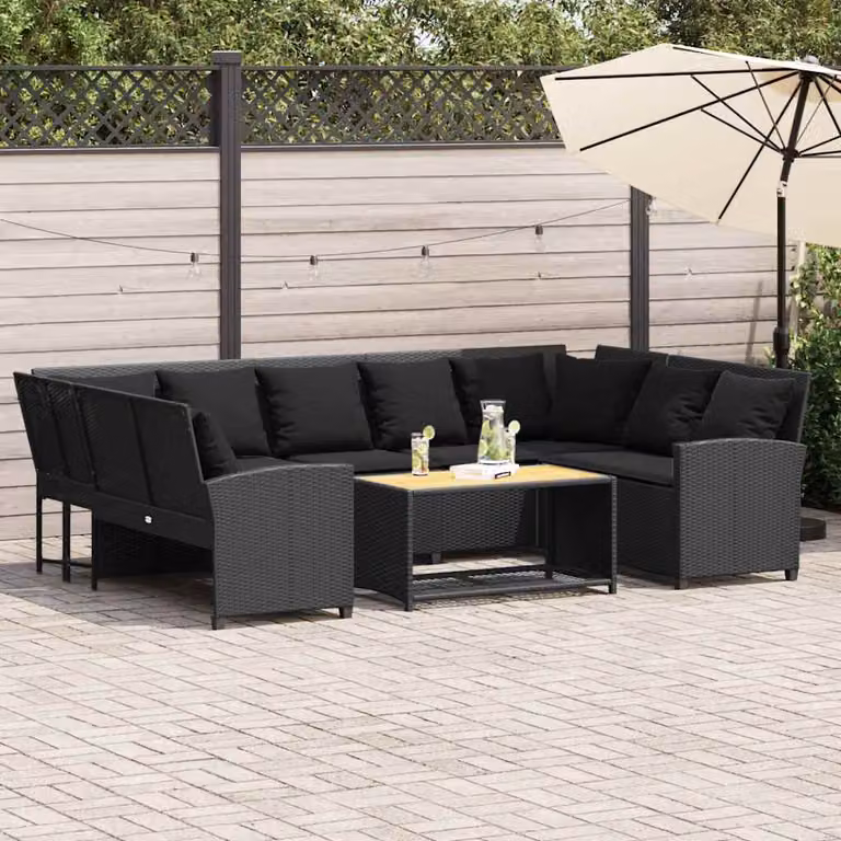 vidaXL Divano da Giardino Moderno in Polyrattan Nero con Cuscini Imbottiti e Coperture Rimovibili