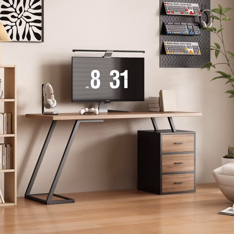 Scrivania da ufficio STILVORA con 3 cassetti e ripiano, scrivania da lavoro in stile semplice, scrivania industriale adatta a camera da letto o ufficio