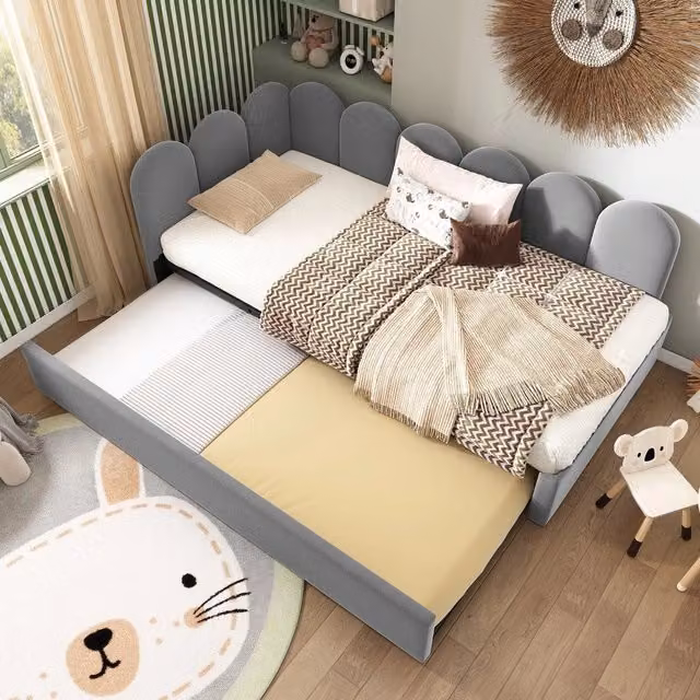 Letto Singolo Imbottito Estraibile ¨C MINIMAL ¨C Velluto Grigio 90x200 cm con Rete a Doghe