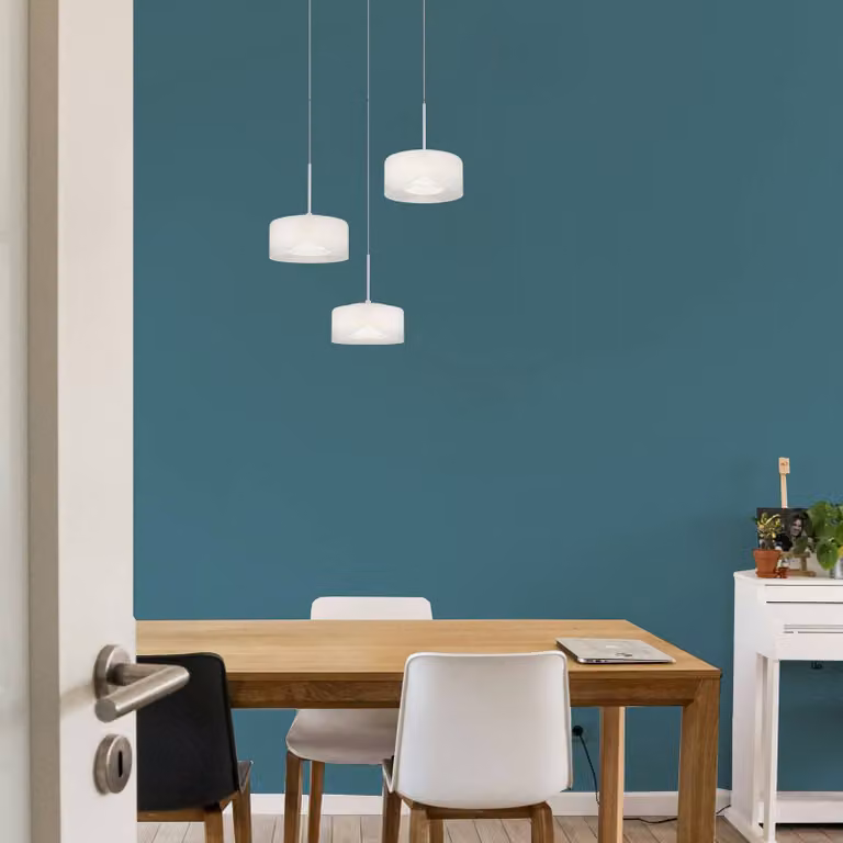 Globo Lampada LED a sospensione Belinda, Ø 40 cm, bianca, 3 luci, vetro Belinda, Bianco / Opale, Soggiorno / Sala da pranzo, Vetro