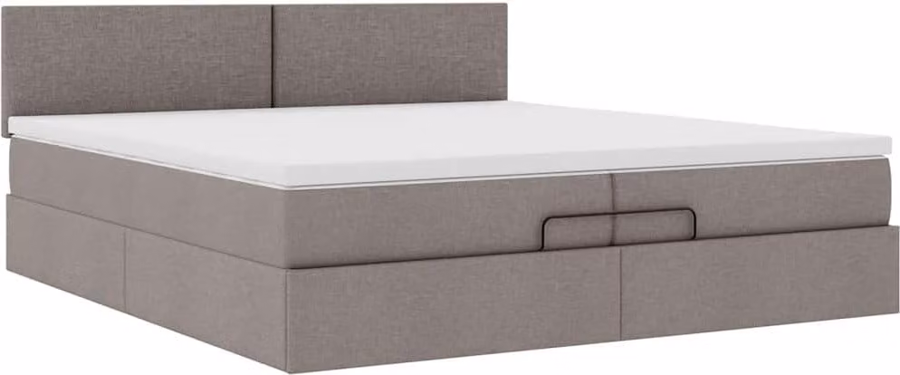 Struttura Letto Pouf con Materasso Tortora 200x200 cm Tessuto