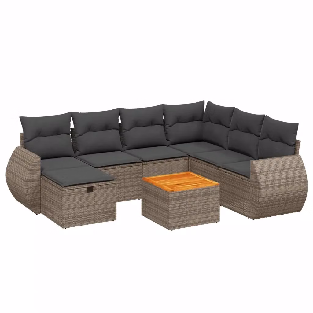 Set Divano da Giardino 8 pz vidaXL in Polyrattan Grigio con Cuscini e Tavolino – 2