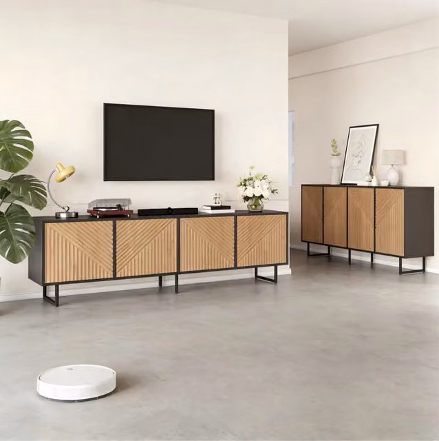 Set soggiorno con madia 160x40x75 cm e mobile TV 180x40x50 cm; naturale/nero