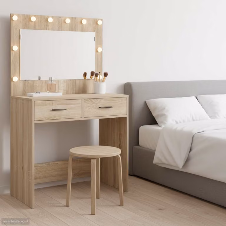 vidaXL Tavolo da Trucco Moderno in Rovere, Colore Marrone, L/P/H: 78,5 x 41 x 135 cm