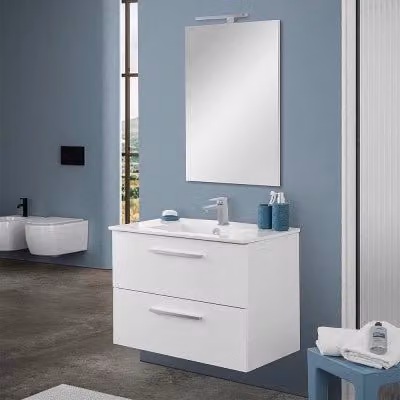 Mobile bagno sospeso INBAGNO bianco lucido con armadietto specchio L: 80 cm, P: 45 cm, H: 57 cm
