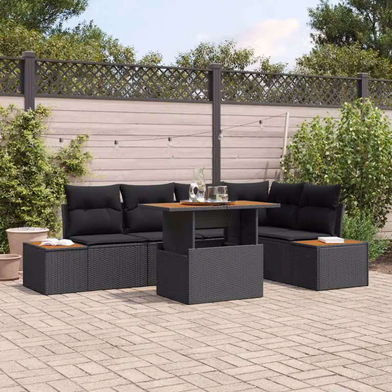 Maison Exclusive - Set da giardino composto da 6 pezzi, divano in rattan sintetico nero