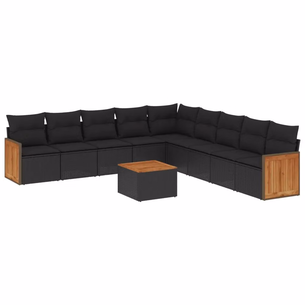 Set di Divani da Giardino vidaXL 10 Pezzi con Cuscini e Tavolino da Caffè Nero in Polyrattan e Acciaio – 2