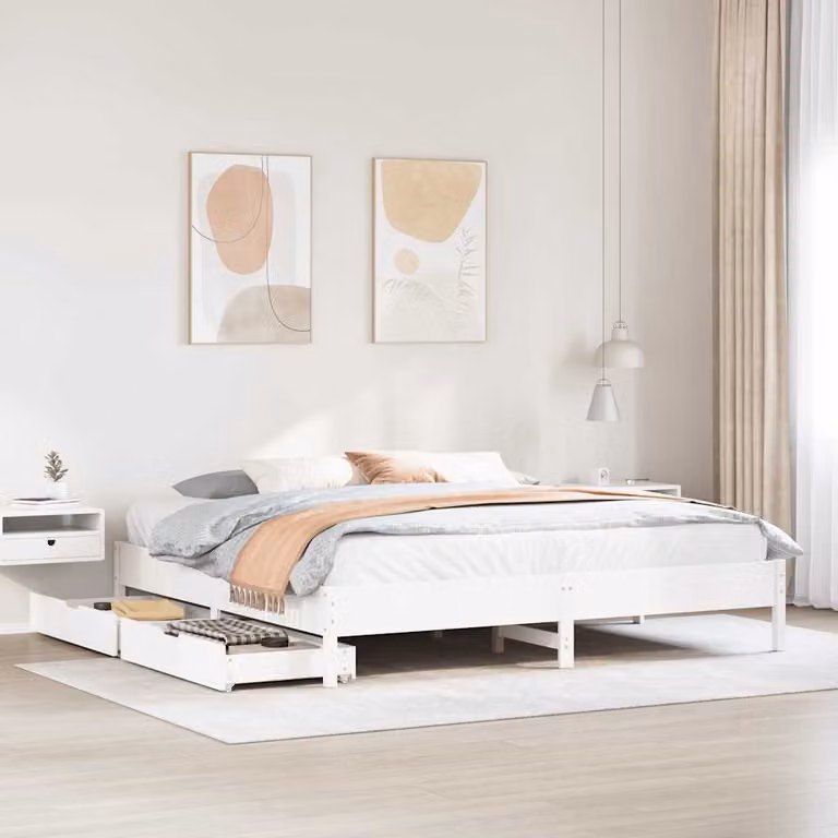 Letto senza materasso vidaXL in legno massello di pino bianco L: 180 cm, P: 200 cm, H: 185,5 cm
