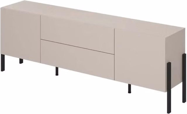 Mobile TV SALMA – 2 porte & 2 cassetti Push-to-Open – beige & nero opaco, 207×70×40 cm