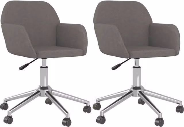 Set di 2 sedie da pranzo girevoli a 360 gradi in tessuto grigio con braccioli e ruote, design moderno per cucina e soggiorno, L: 60.5 cm, P: 54.0 cm, H: 80.5 cm