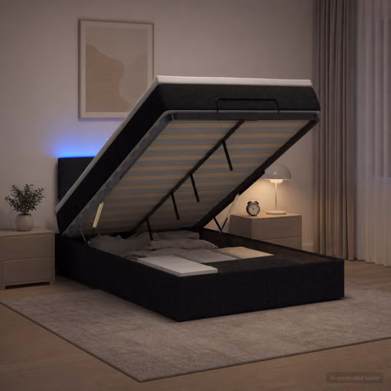 Letto Ottomano vidaXL con Materasso Ibrido, Illuminazione LED Sottostante e Porte USB, Colore Nero e Bianco, L/P/H: 120 x 200 x 88 cm