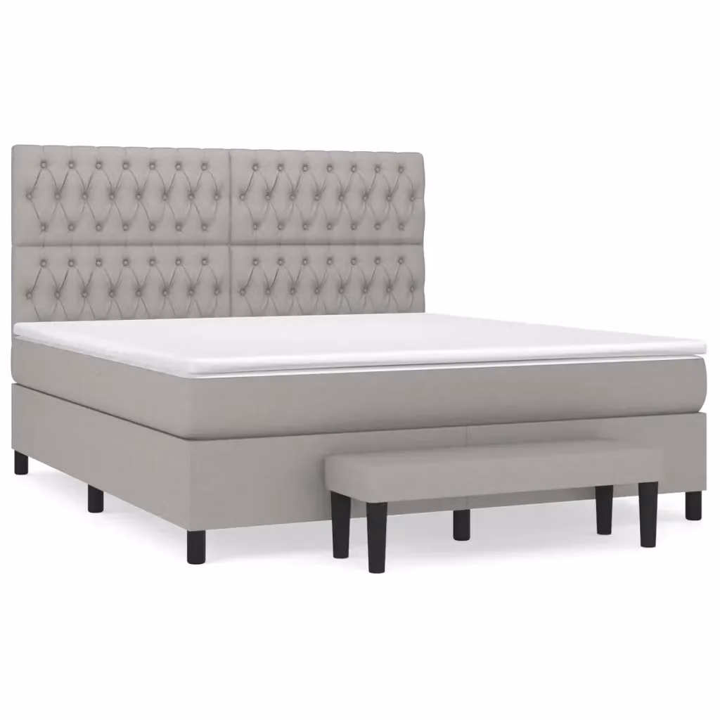 vidaXL Giroletto a Molle Ibrido con Materasso in Tessuto Grigio e Bianco L/P/H: 203 x 180 x 128 cm – 2