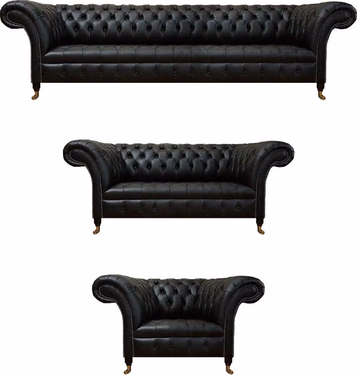 Wohnzimmer Sofagarnitur Schwarz 3tlg Luxus Design Chesterfield