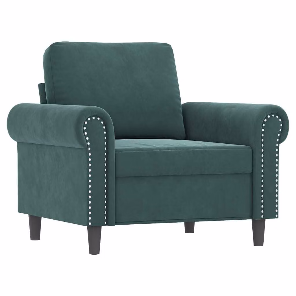 Set di Divani 3 pz con Cuscini Verde Scuro in Velluto