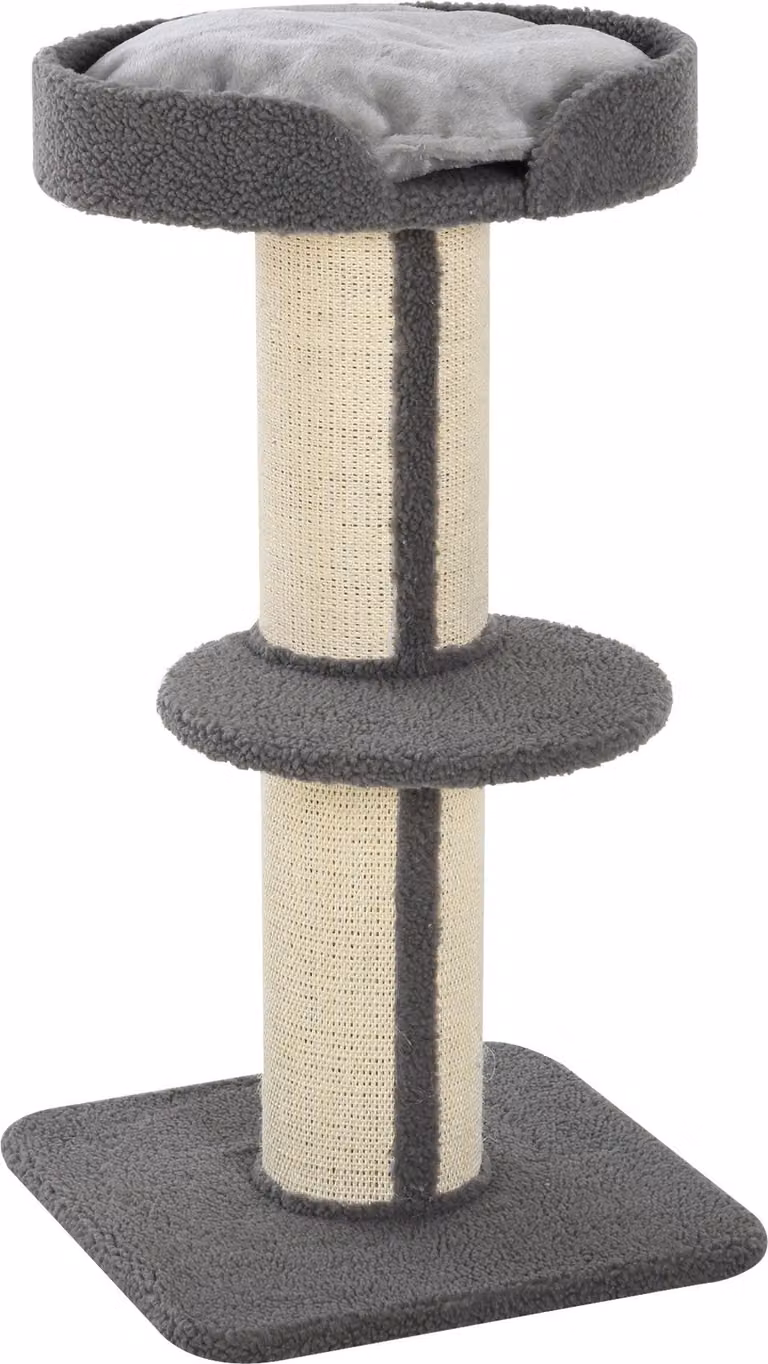 Albero per gatti Moonbite, 91 cm, con piattaforma, pali in sisal naturale, rivestimento in lana di pecora e cuscino rimovibile, compatto, ideale per piccoli spazi, adatto a gatti fino a 30 kg, in poliestere, colore grigio