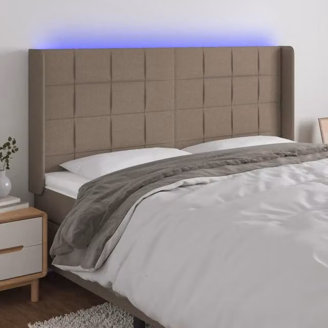 Testiera con LED Design Mania in tessuto beige con porta USB, L: 163 cm, P: 16 cm, H: 118-128 cm – 1