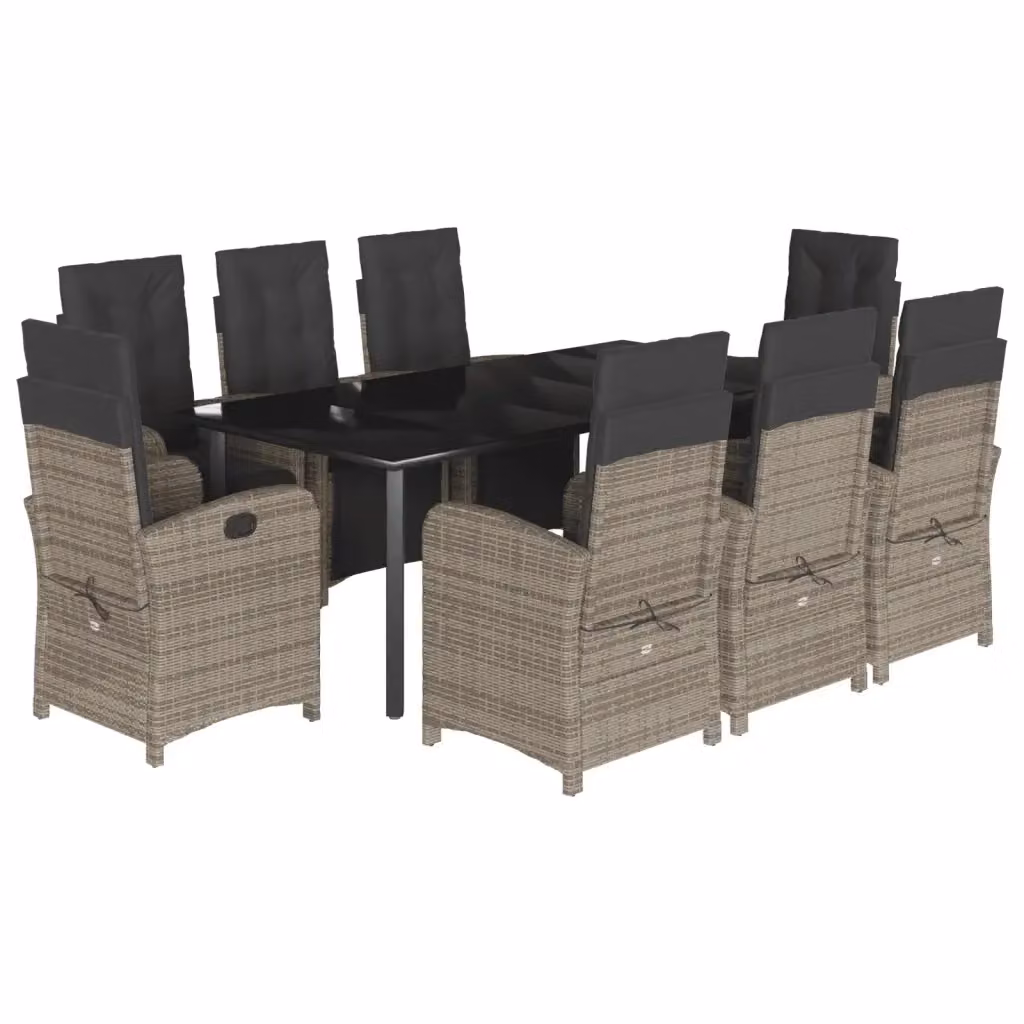 Set da Pranzo da Giardino 9 pz vidaXL in Polyrattan Grigio e Nero con Tavolo in Vetro – 2