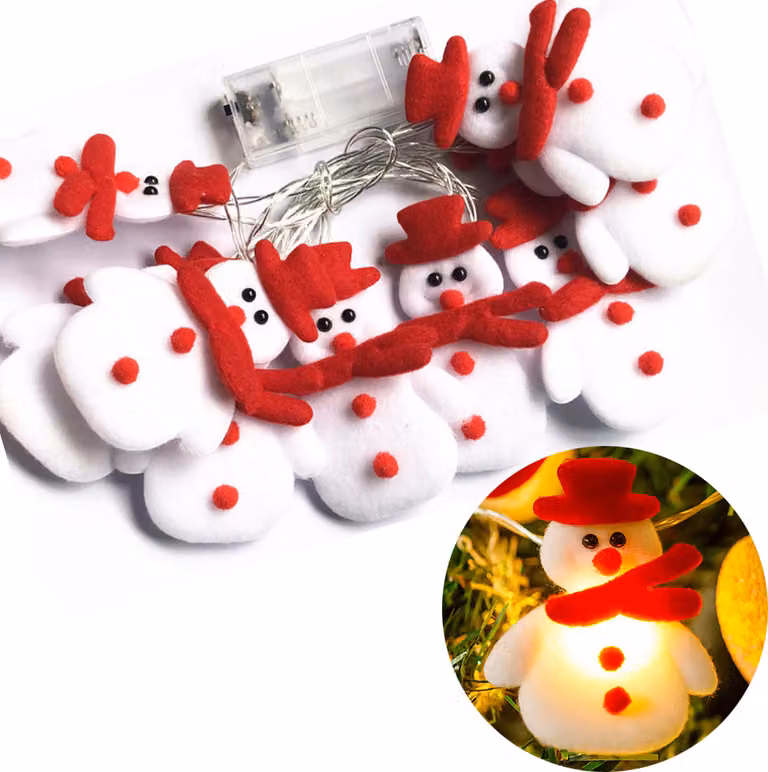 1.5M caldo bianco decorazione di Natale breve peluche LED luci fatate, a batteria luci fatate Indoor decorazione natalizia luci di Natale per l'albero di Natale partito, pupazzo di neve
