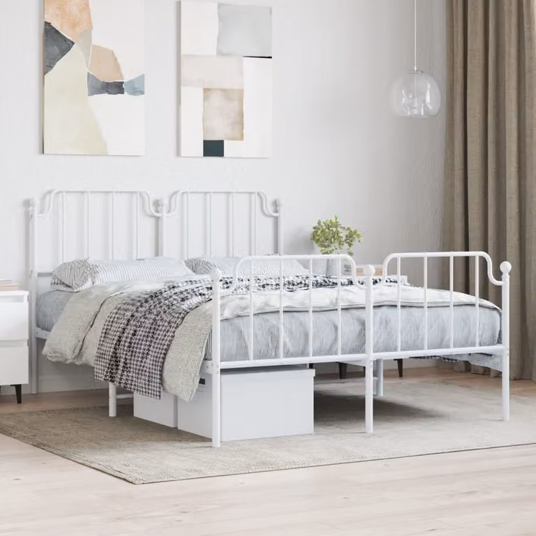 vidaXL Giroletto con Testiera e Pediera in Metallo Bianco L/P/H: 140 x 190 x 102 cm