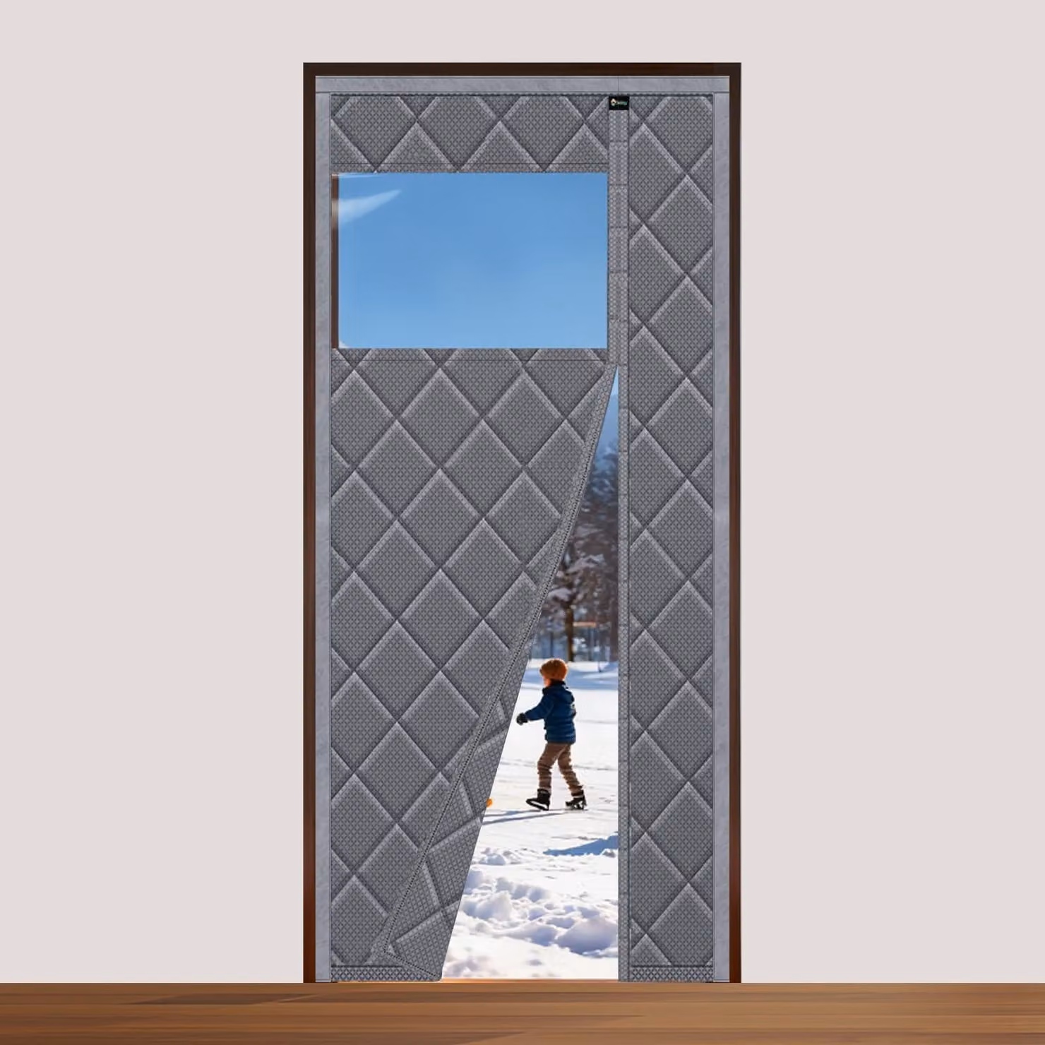 Tenda termica per porte, 90x210 cm, magnetica, con apertura laterale e finestra