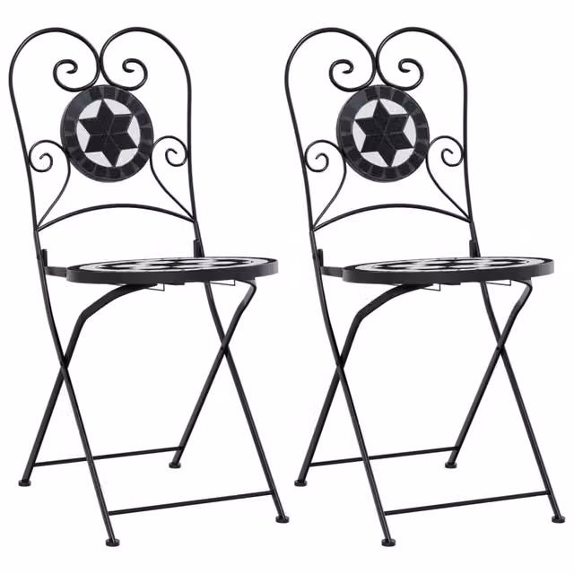 Set di 2 sedie da bistrot pieghevoli e impilabili in metallo nero e bianco per esterno, giardino e terrazzo – 1