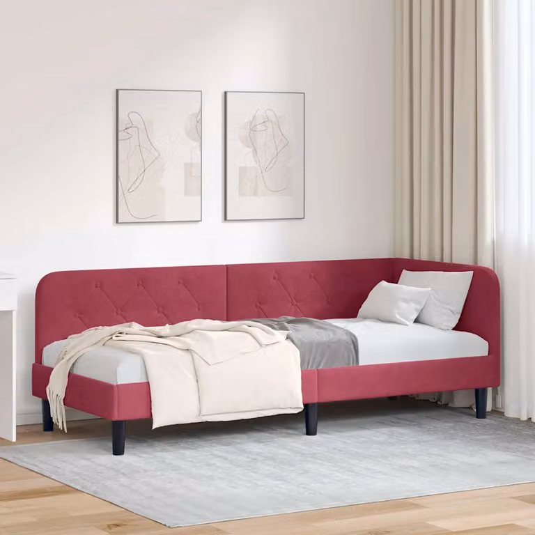 vidaXL Cornice del letto ad angolo asimmetrica in velluto rosso, L/P/H: 200 x 80 x 72 cm